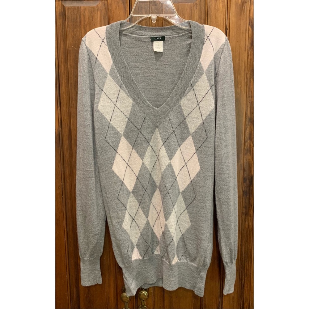 J. Crew Argyle V-Neck Wool Sweater Sz S